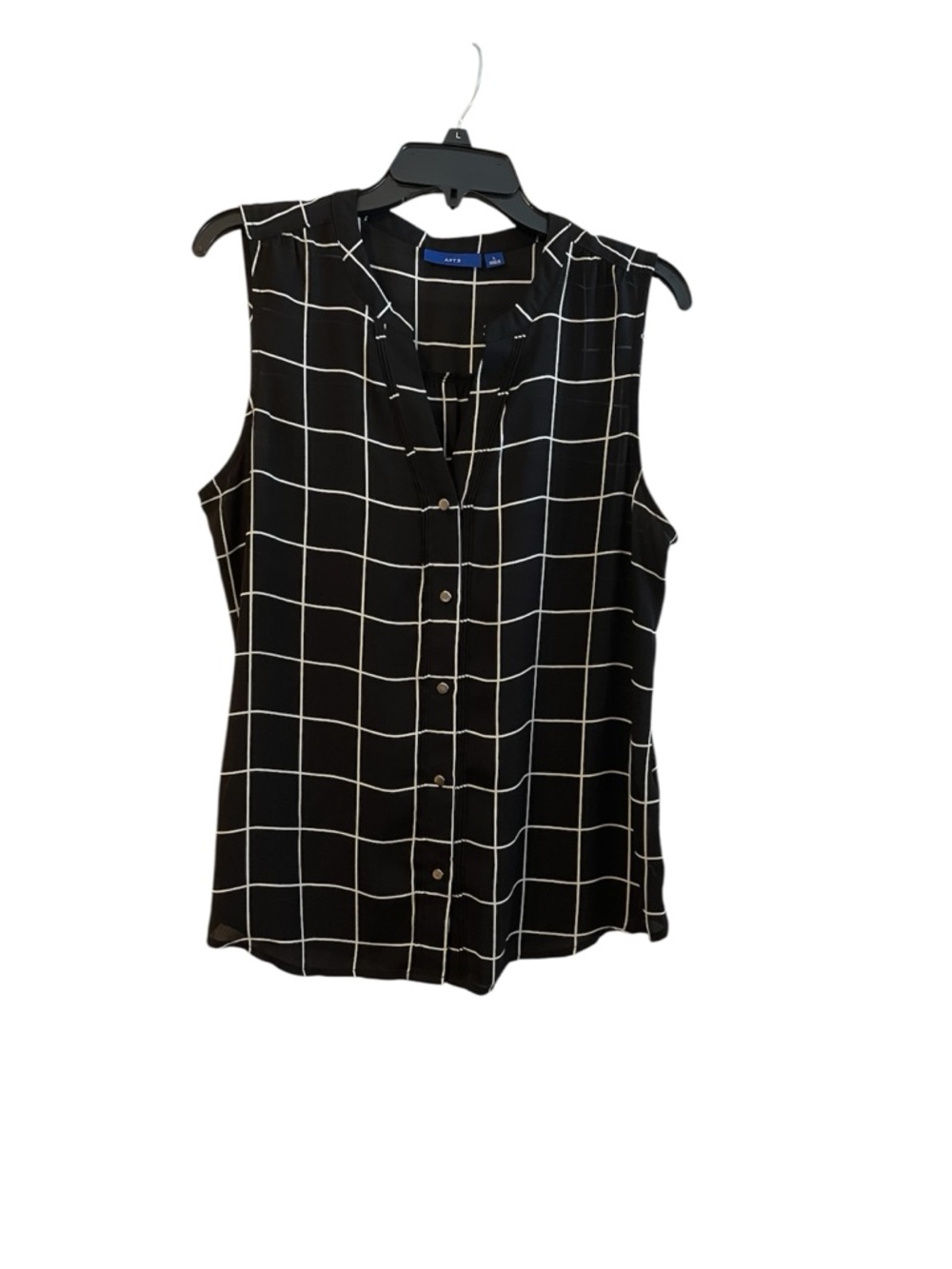 Apt 9 Black Sleeveless Windowpane Button Front Top